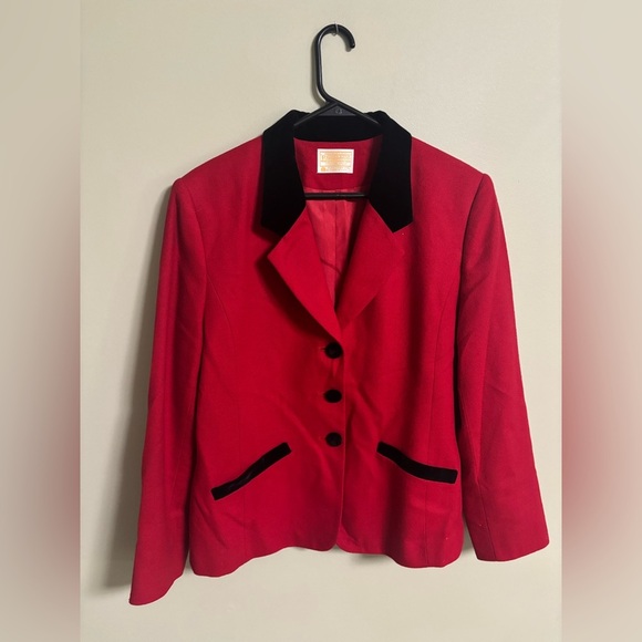 Pendleton Blazer Size 14 Red 100% Wool Black Velvet Trim Christmas Holiday Vtg - Picture 1 of 8